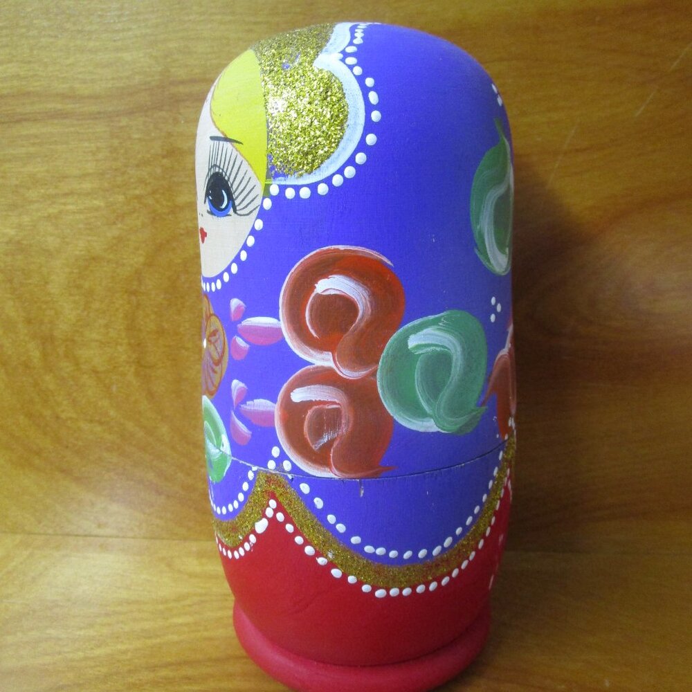 Russian nesting dolls beautiful purple hand painted red  gold crown 6 piece - Picture 11 of 11